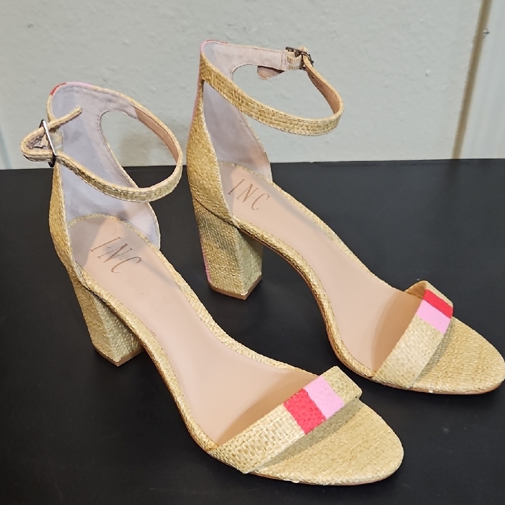 INC International Concepts Tan and Pink Heels with Block Heel 003